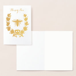 GULD HONEY BEE MED BLOMMIGT KRONA FOLIERAT KORT