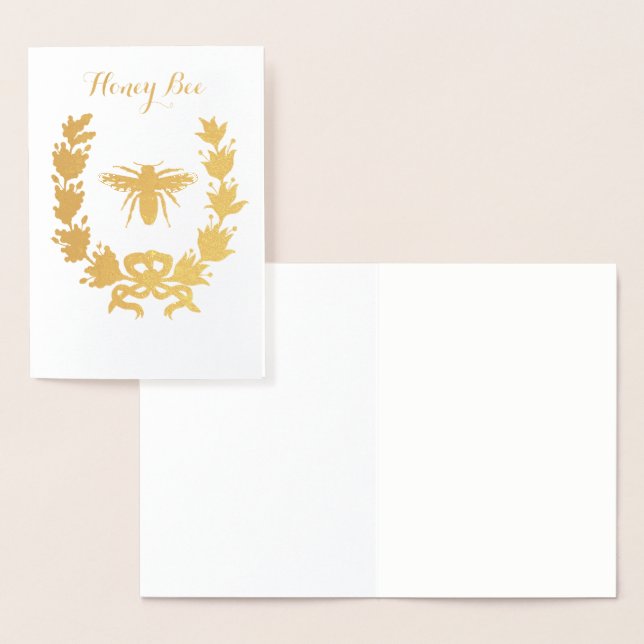GULD HONEY BEE MED BLOMMIGT KRONA FOLIERAT KORT (Display)