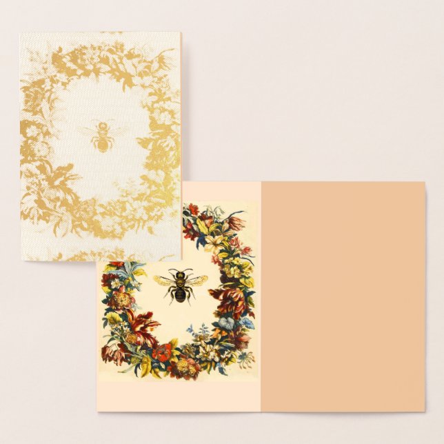 GULD HONEY BEE MED BLOMMIGT KRONA FOLIERAT KORT (Display)
