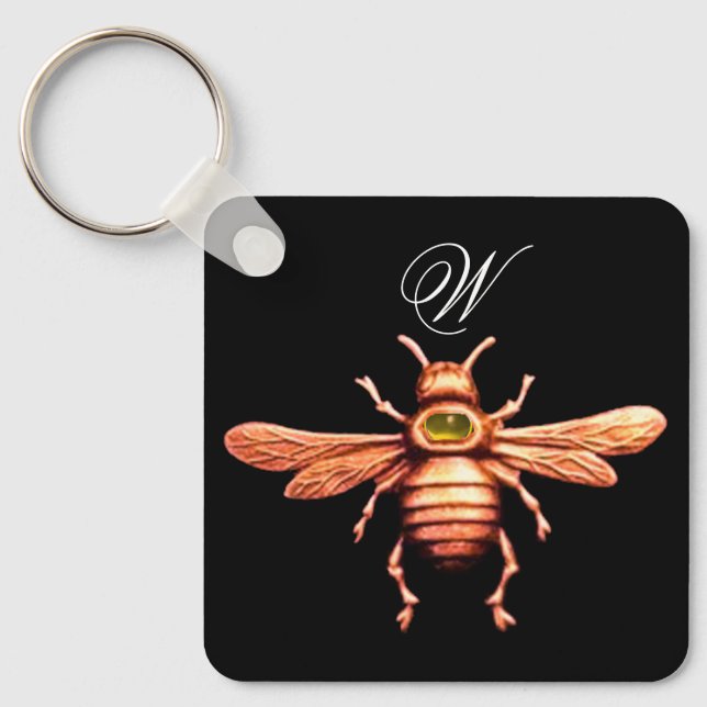 GULD HONEY BEE MONOGRAM NYCKELRING (Framsida)