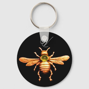 GULD HONEY BEE MONOGRAM NYCKELRING