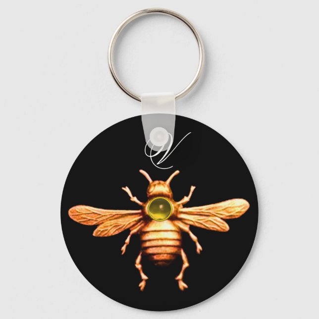 GULD HONEY BEE MONOGRAM NYCKELRING (Framsida)
