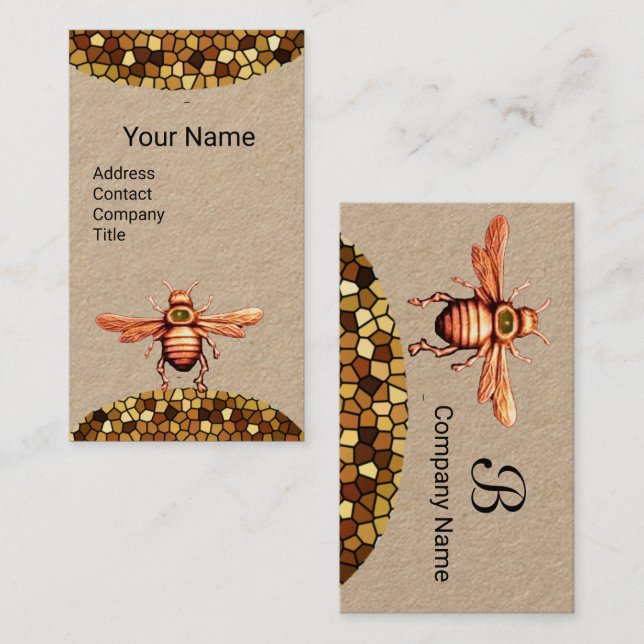 GULD HONEY BEE,NÖTKÖPER BEEKEEPPING MONOGRAM Kraft Visitkort (Fram/baksida)