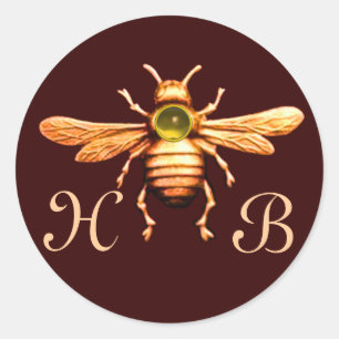 GULD HONEY BEE/NÖTKÖPER KÖPANDE MONOGRAM RUNT KLISTERMÄRKE