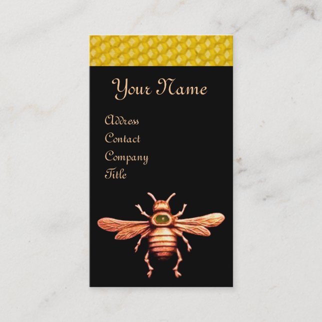 GULD HONEY BEE/NÖTKÖPER KÖPANDE MONOGRAM VISITKORT (Framsida)