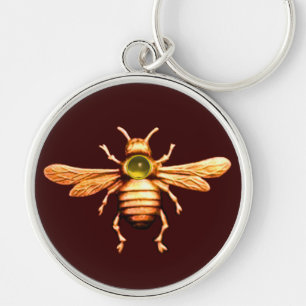 GULD HONEY BEE RUND SILVERFÄRGAD NYCKELRING