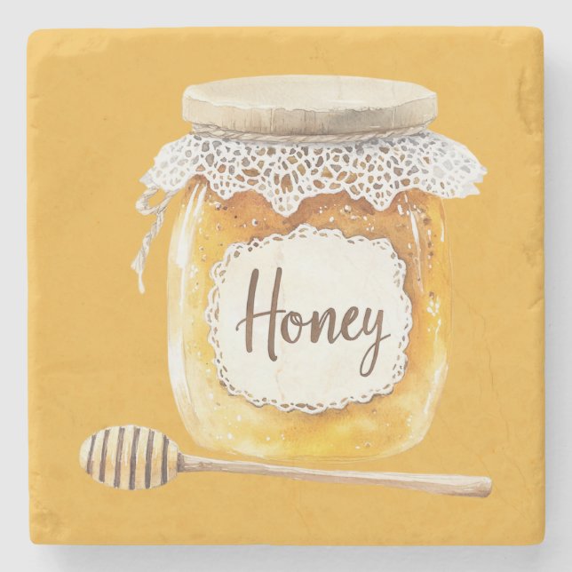 Guld Honey Jar Näring Stenunderlägg (Framsidan)