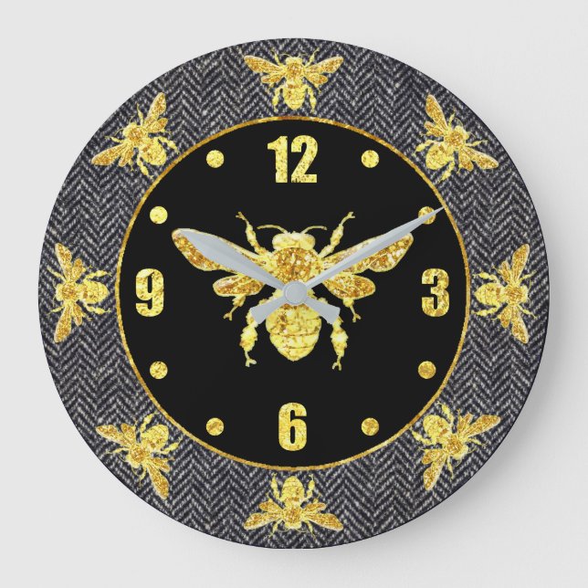 Guld Honung Bee Personalize Stor Klocka (Framsida)