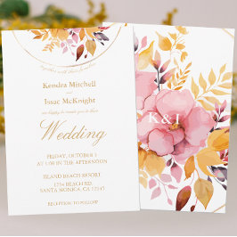 Guld Honung Gult Watercolor Blommigt Bröllop Inbjudningar