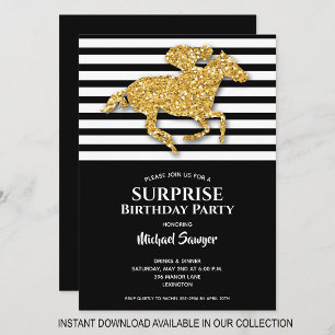 Guld Horse Black White Rand Birthday Inbjudningsko