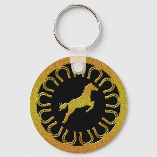 GULD HORSE OCH HORSESHOS NYCKELRING (Framsida)