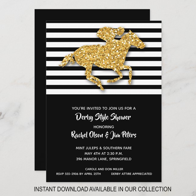 Guld Horse Rand Derby Inbjudningskort för möhippa (INSTANT DOWNLOAD available in our collection to send your invitations digitally.)