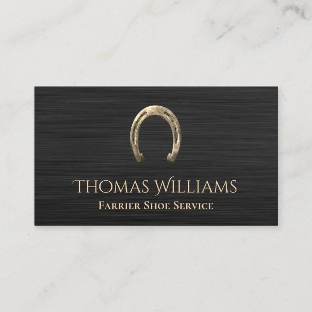 Guld Horseshoe Equestrian Horse Farrier Service Visitkort (Framsida)