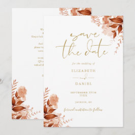 Guld Höst Blommig QR-kod Bröllop Spara Datumet