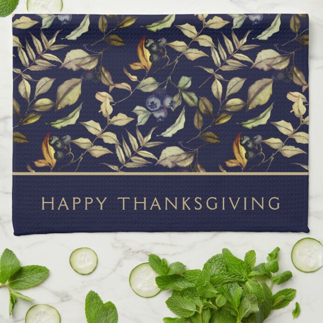 Guld Höst löv & Berries Anpassningsbar Kökshandduk (Vikta)