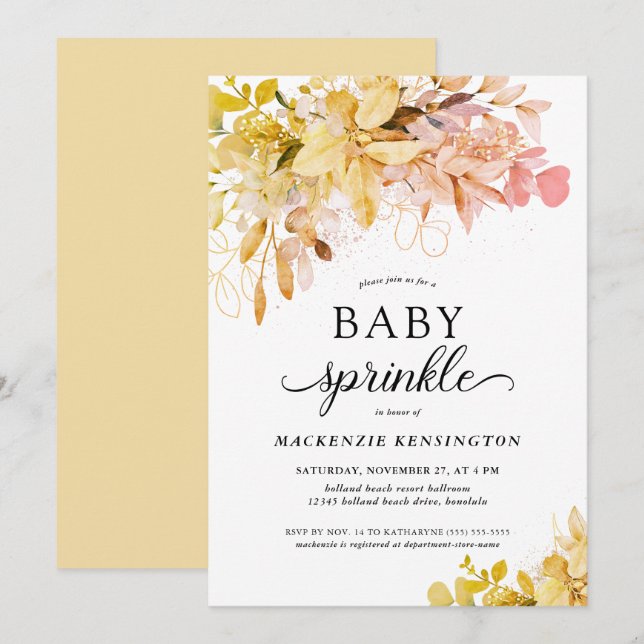Guld  hösten Botanical Baby Sprinkle Inbjudningar (Fram/baksida)