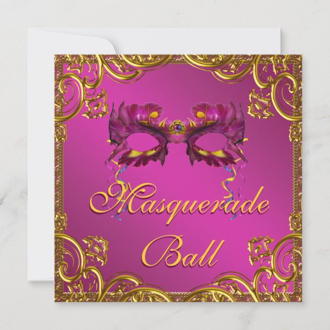 Guld Hot Pink Maskerad Bal Fest Inbjudningar (Framsida)