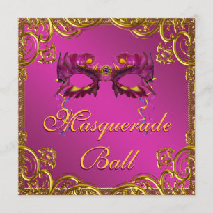 Guld Hot Pink Maskerad Bal Fest Inbjudningar