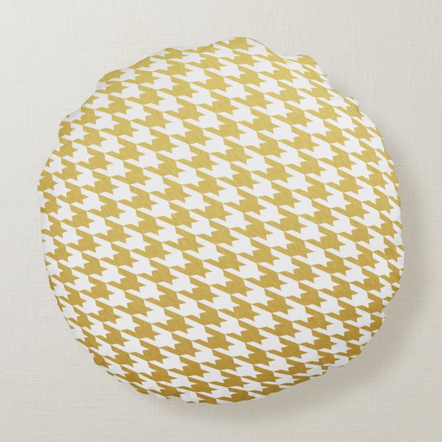 Guld Houndstooth Mönster Round Pillow Rund Kudde (Baksidan)