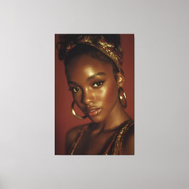 Guld Hour Melanin Skönhet Huvudduk Porträtt Canvastryck
