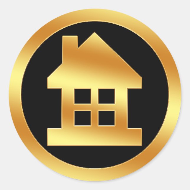 Guld House Icon Runt Klistermärke (Framsida)