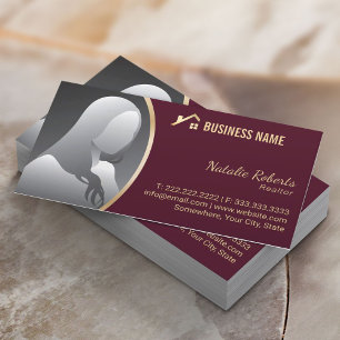 Guld House Logotyp Real Gods Realtor Burgundy Red Visitkort