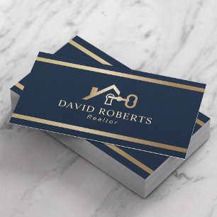 Guld House & Nyckel Logotyp Real Gods Realtor Navy Visitkort
