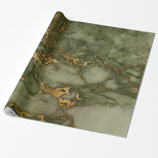 Guld Hunter Grönt Marble Fluid Metallic Presentpapper (Utrullad)