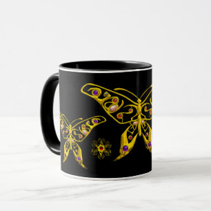 GULD HYPER BUTTERFLIGEN MED FÄRGGGEMSTONES Black Mugg