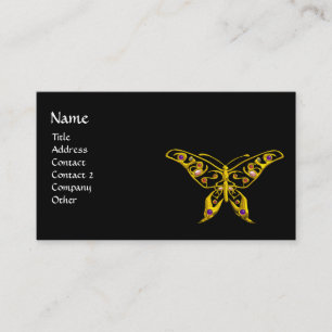 GULD HYPER BUTTERFLY,FLORFUL GEMSTONES Black Visitkort