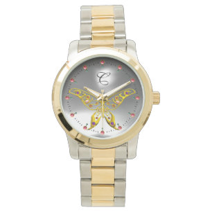 GULD HYPER BUTTERFLY Grått Gemstone Monogram Armbandsur