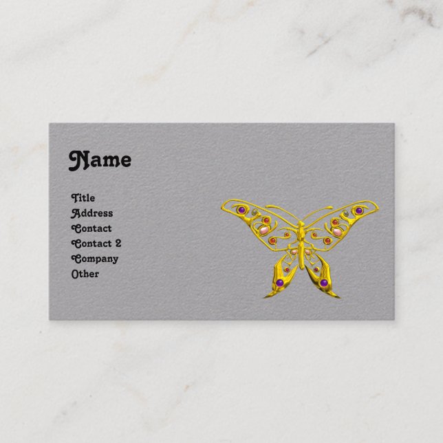 GULD HYPER BUTTERFLY Grått Papper Visitkort (Framsida)