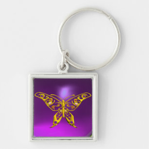 GULD HYPER BUTTERFLY JEWEL,GEMSTONES Lila Fyrkantig Silverfärgad Nyckelring