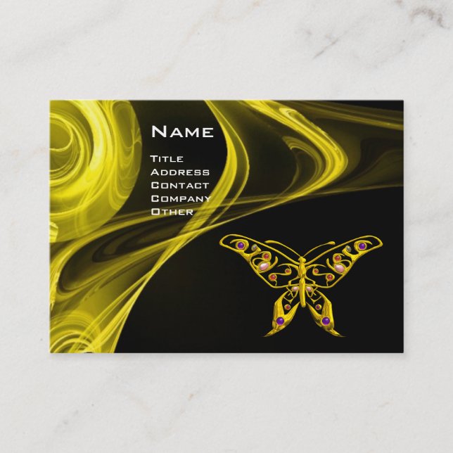 GULD HYPER BUTTERFLY JEWEL Gult Black Fractal Visitkort (Framsida)