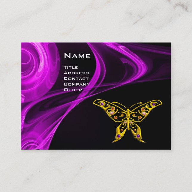 GULD HYPER BUTTERFLY JEWEL Lila Violet Black Visitkort (Framsida)