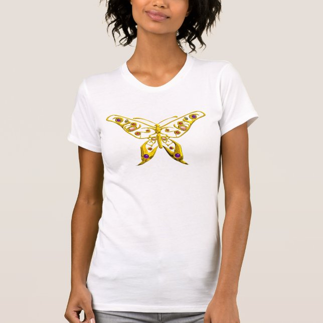 GULD HYPER BUTTERFLY JEWEL MED GEMSTONES T SHIRT (Framsida)