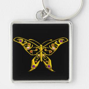 GULD HYPER BUTTERFLY JEWEL with GEMSTONES, Black Fyrkantig Silverfärgad Nyckelring