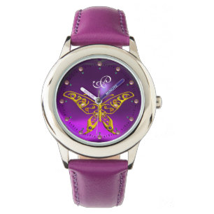 GULD HYPER BUTTERFLY Lila Amethyst Monogram Armbandsur