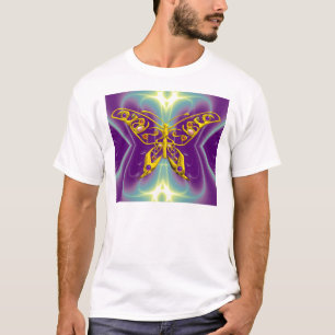 GULD HYPER BUTTERFLY,Lila Grönt Fractal Vågar Tee Shirt