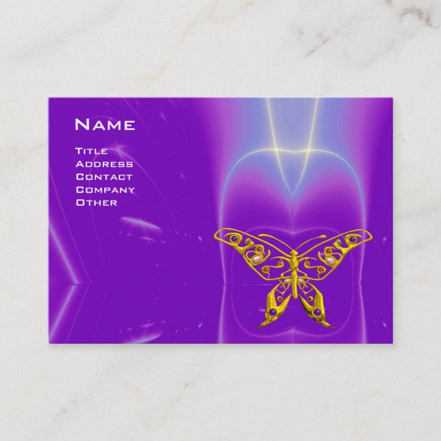GULD HYPER BUTTERFLY Lila Ultra Violet Ljus Visitkort (Framsida)