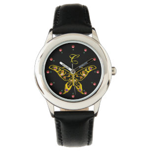 GULD HYPER BUTTERFLY MED GEMSTONES Monogram Black Armbandsur