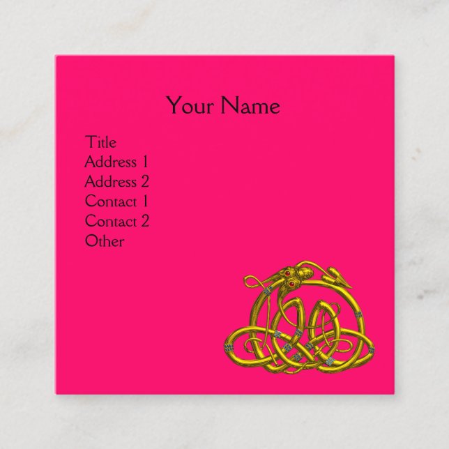 GULD HYPER DRAGON CELTIC KNOTS,Rosa Fuchsia Black Fyrkantigt Visitkort (Framsida)