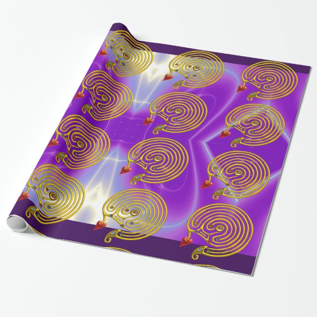 GULD HYPER LABYRINTH,HEART,ROSA LILA LIGHT VÅGAR PRESENTPAPPER (Utrullad)