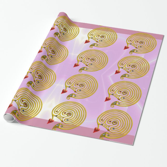 GULD HYPER LABYRINTH Rosa Alla hjärtans dag Presentpapper (Utrullad)