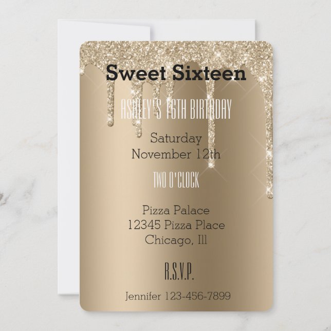 Guld Ice Cream Glitter Dricks Sweet sixteen Inbjudningar (Baksida)