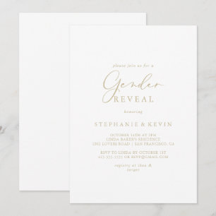Guld Idyllic Calligraphy Gender Reveal Party Inbjudningar