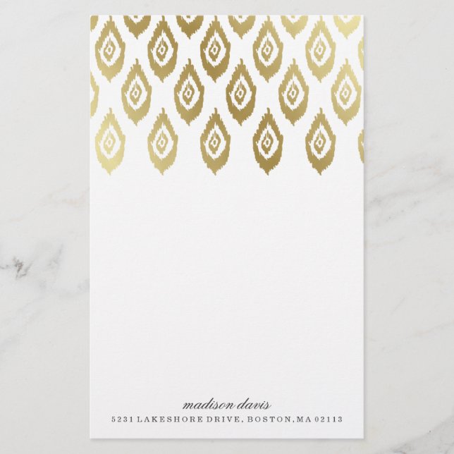 Guld Ikat | Personlig Stationery Brevpapper (Framsida)