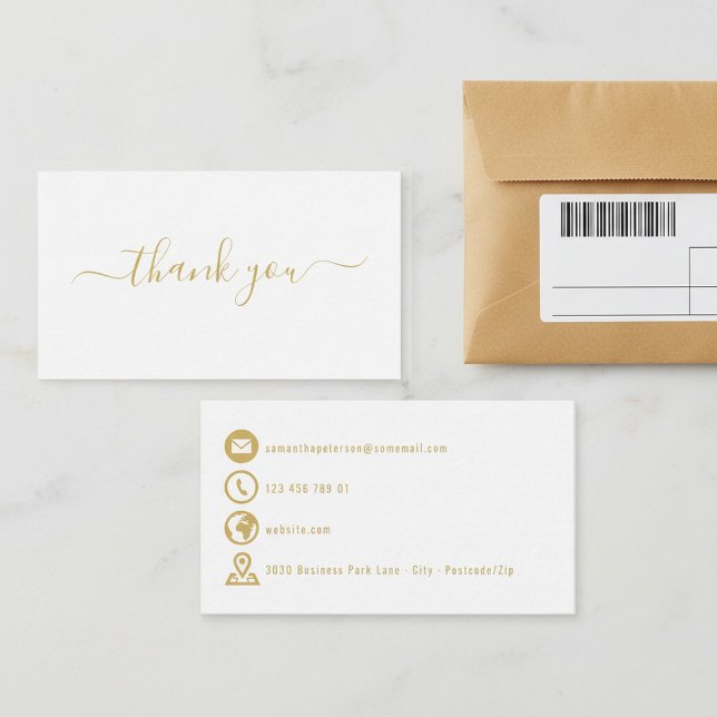 Guld-ikoner, enkelt, vitt tackkort tilläggskort (Gold icons simple white thank you enclosure card.)