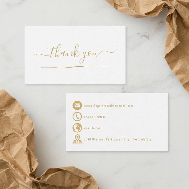 Guld-ikoner, vitt tack för att du har ett kort för (Gold icons white thank you enclosure card.)