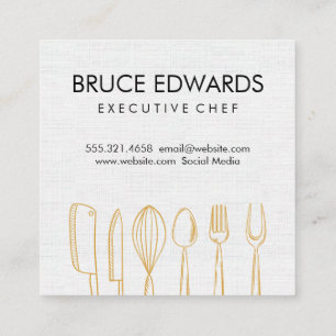 Guld Illustrative Silverware Linen Struktur Fyrkantigt Visitkort